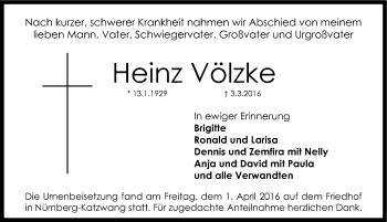 Traueranzeige von Heinz Völzke von Mitteldeutsche Zeitung Bitterfeld