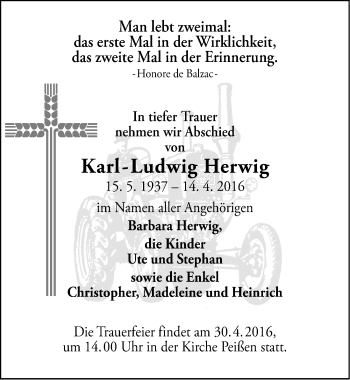Traueranzeige von Karl-Ludwig Herwig von Mitteldeutsche Zeitung Halle/Saalkreis