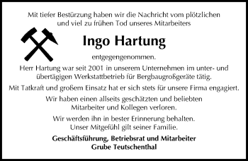 Traueranzeige von Ingo Hartung von Mitteldeutsche Zeitung Naumburg/Nebra