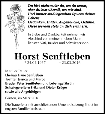 Traueranzeige von Horst Senftleben von Mitteldeutsche Zeitung Bernburg