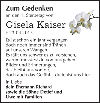 Traueranzeige von Gisela Kaiser von Mitteldeutsche Zeitung Bernburg