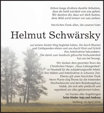 Traueranzeige von Helmut Schwärsky von Mitteldeutsche Zeitung Sangerhausen