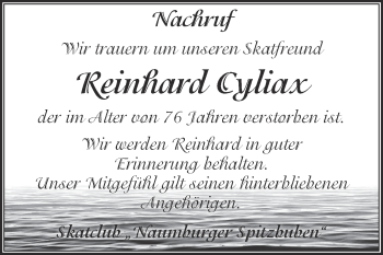 Traueranzeige von Reinhard Cyliax von WVG - Wochenspiegel NMB / WSF / ZTZ