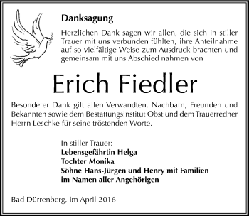 Traueranzeige von Erich Fiedler von Mitteldeutsche Zeitung Merseburg/Querfurt