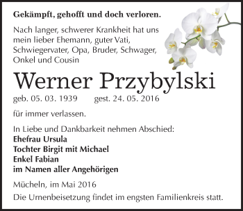Traueranzeige von Werner Przybylski von Mitteldeutsche Zeitung Merseburg/Querfurt
