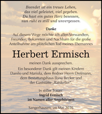 Traueranzeige von Herbert Ermisch von Super Sonntag SGH Mansf. Land