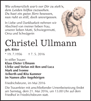 Traueranzeige von Christel Ullmann von WVG - Wochenspiegel Quedlinburg