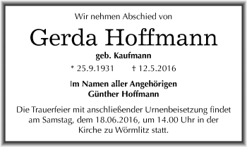 Traueranzeige von Gerda Hoffmann von Mitteldeutsche Zeitung Halle/Saalkreis