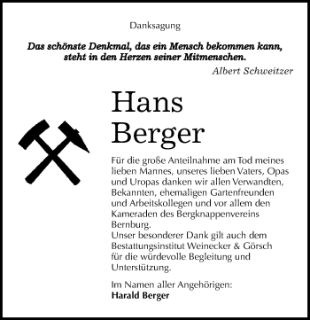 Traueranzeige von Hans Berger von Mitteldeutsche Zeitung Bernburg