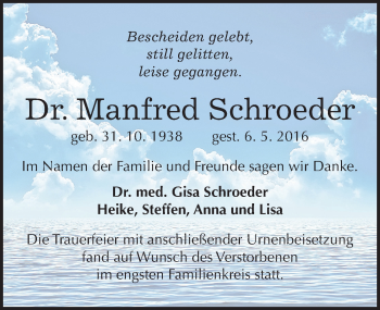 Traueranzeige von Manfred Schroeder von Mitteldeutsche Zeitung Halle/Saalkreis