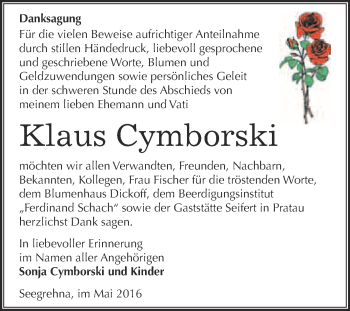 Traueranzeige von Klaus Cymborski von WVG - Wochenspiegel Wittenberg