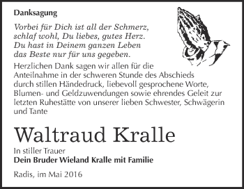 Traueranzeige von Waltraud Kralle von Super Sonntag Wittenberg