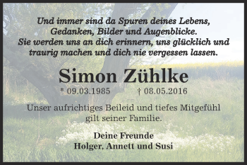 Traueranzeige von Simon Zühlke von Super Sonntag Zeitz