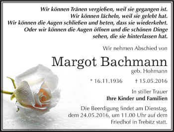 Traueranzeige von Margot Bachmann von Mitteldeutsche Zeitung Bernburg