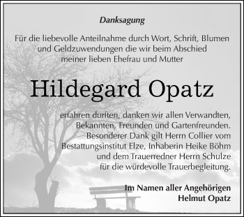Traueranzeige von Hildegard Opatz von WVG - Wochenspiegel Dessau / Köthen