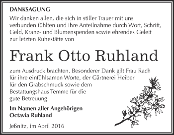 Traueranzeige von Frank Otto Ruhland von WVG - Wochenspiegel Bitterfeld