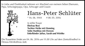 Traueranzeige von Hans-Peter Schlüter von Mitteldeutsche Zeitung Dessau-Roßlau