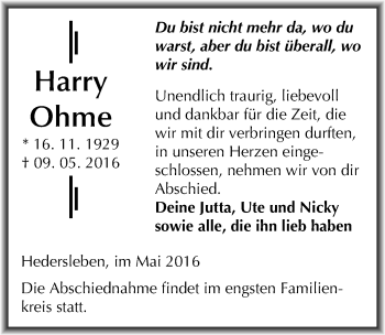 Traueranzeige von Harry Ohme von Mitteldeutsche Zeitung Mansfelder Land