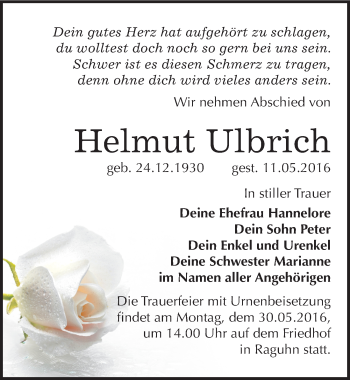 Traueranzeige von Helmut Ulbrich von Mitteldeutsche Zeitung Bitterfeld