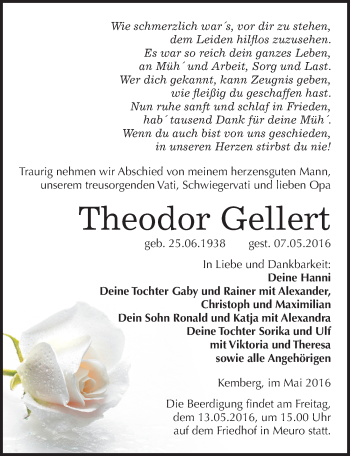 Traueranzeige von Theodor Gellert von Mitteldeutsche Zeitung Wittenberg