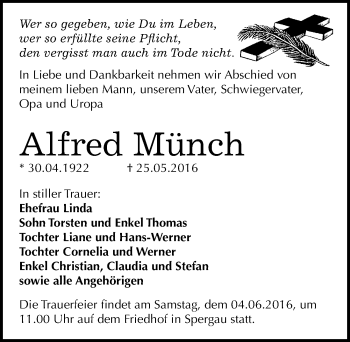 Traueranzeige von Alfred Münch von Mitteldeutsche Zeitung Merseburg/Querfurt