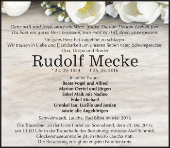 Traueranzeige von Rudolf Mecke von Mitteldeutsche Zeitung Naumburg/Nebra