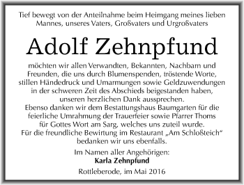 Traueranzeige von Adolf Zehnpfund von Mitteldeutsche Zeitung Sangerhausen