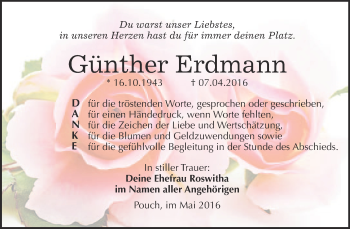 Traueranzeige von Günther Erdmann von WVG - Wochenspiegel Bitterfeld