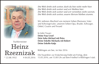 Traueranzeige von Heinz Rzeznizak von Mitteldeutsche Zeitung