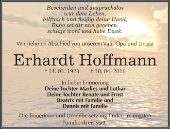 Traueranzeige von Erhardt Hoffmann von Mitteldeutsche Zeitung Dessau-Roßlau