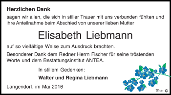 Traueranzeige von Elisabeth Liebmann von WVG - Wochenspiegel NMB / WSF / ZTZ
