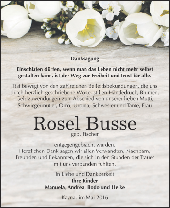 Traueranzeige von Rosel Busse von Super Sonntag Zeitz