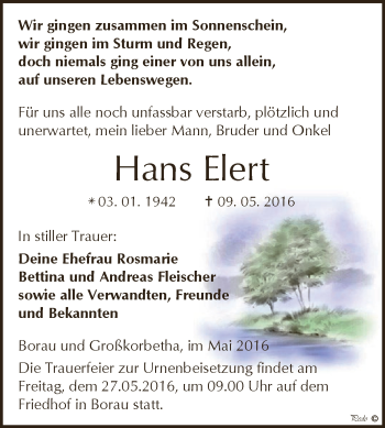 Traueranzeige von Hans Elert von WVG - Wochenspiegel NMB / WSF / ZTZ