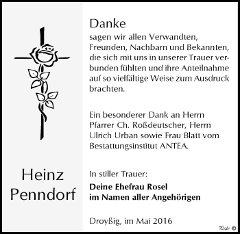 Traueranzeige von Heinz Penndorf von Mitteldeutsche Zeitung Zeitz