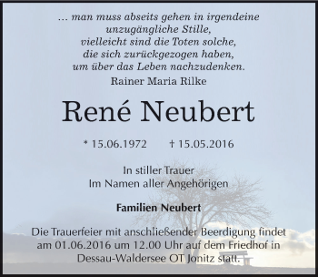 Traueranzeige von René Neubert von Mitteldeutsche Zeitung Dessau-Roßlau
