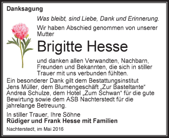 Traueranzeige von Brigitte Hesse von Mitteldeutsche Zeitung Aschersleben