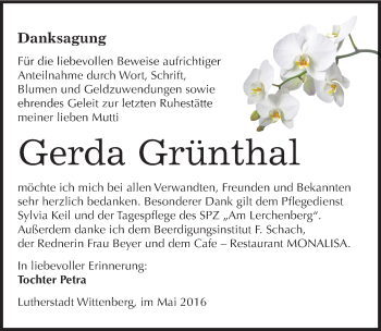 Traueranzeige von Gerda Grünthal von Mitteldeutsche Zeitung Wittenberg