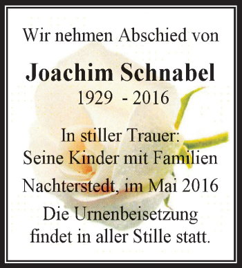 Traueranzeige von Joachim Schnabel von Mitteldeutsche Zeitung Aschersleben