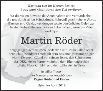 Traueranzeige von Martin Röder von WVG - Wochenspiegel Wittenberg
