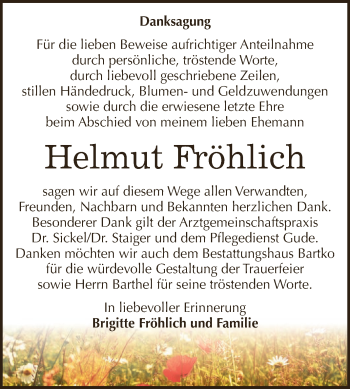 Traueranzeige von Helmut Fröhlich von WVG - Wochenspiegel Dessau / Köthen