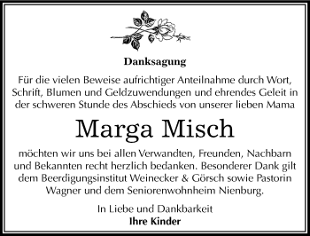 Traueranzeige von Marga Misch von Mitteldeutsche Zeitung Bernburg