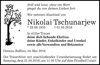 Traueranzeige von Nikolai Tschunarjew von Mitteldeutsche Zeitung Dessau-Roßlau