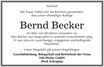 Traueranzeige von Bernd Becker von Mitteldeutsche Zeitung Merseburg/Querfurt