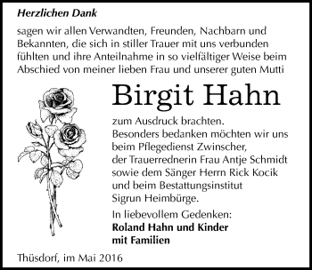 Traueranzeige von Birgit Hahn von Mitteldeutsche Zeitung Naumburg/Nebra
