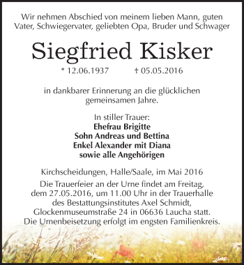Traueranzeige von Siegfried Kisker von Mitteldeutsche Zeitung Naumburg/Nebra