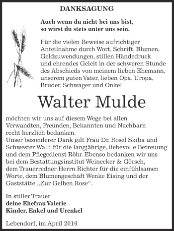Traueranzeige von Hildebert Müller von Mitteldeutsche Zeitung Mansfelder Land