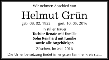 Traueranzeige von Helmut Grün von WVG - Wochenspiegel Merseburg