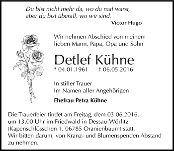 Traueranzeige von Detlef Kühne von Mitteldeutsche Zeitung Köthen