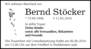 Traueranzeige von Bernd Stöcker von Mitteldeutsche Zeitung Bitterfeld