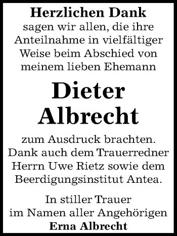 Traueranzeige von Dieter Albrecht von Mitteldeutsche Zeitung Dessau-Roßlau